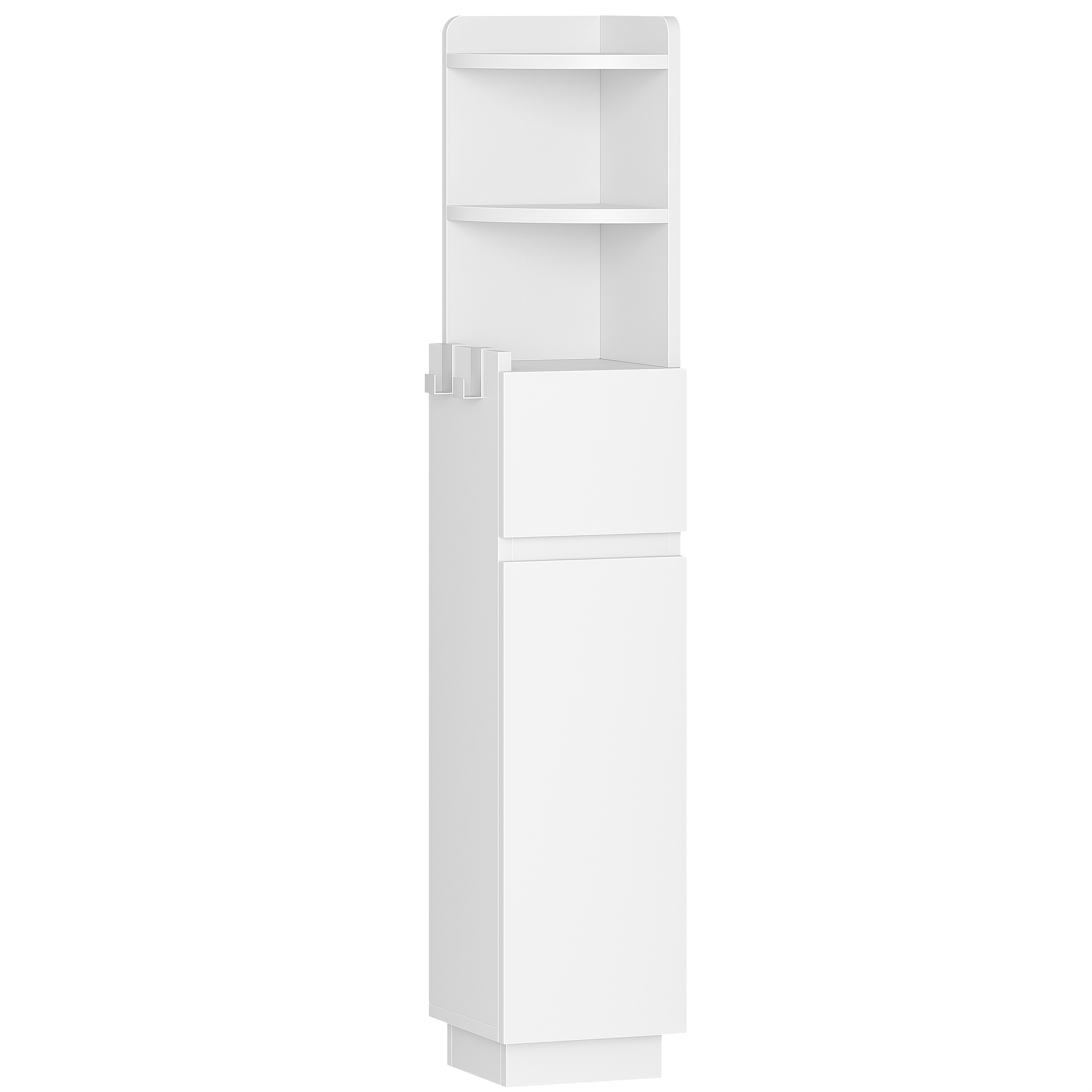 Bathroom Cabinets, Corner Unit, Toilet Cabinet, Featuring 1 Cabinet Door, Narrow Bathroom Shelf With Adjustable Shelf, 1 Drawer And 2 Open Compartments, 20 X 20 X 98cm, White