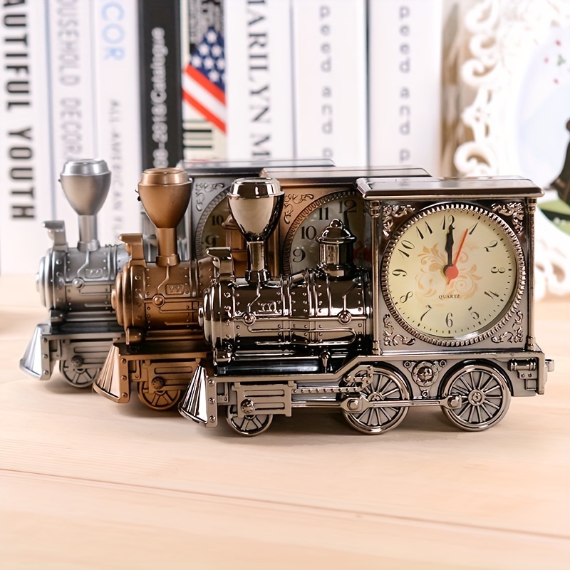 

1pc Vintage Train Alarm Clock, 7.09x2.36x4.72inches, Retro Locomotive Design Desk Clock, Decorative Tabletop Timepiece, Plastic, Battery-operated (without Batteries), Student Gift For Home Or School