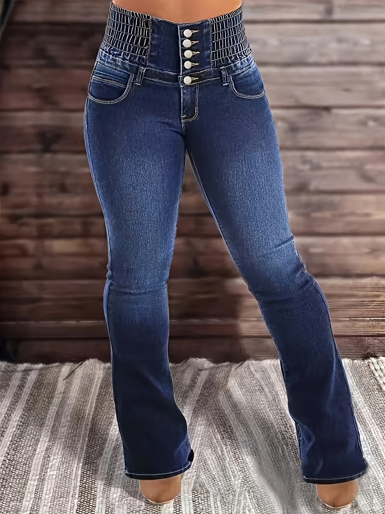 high waist button detail skinny jeans women casual stretch Temu
