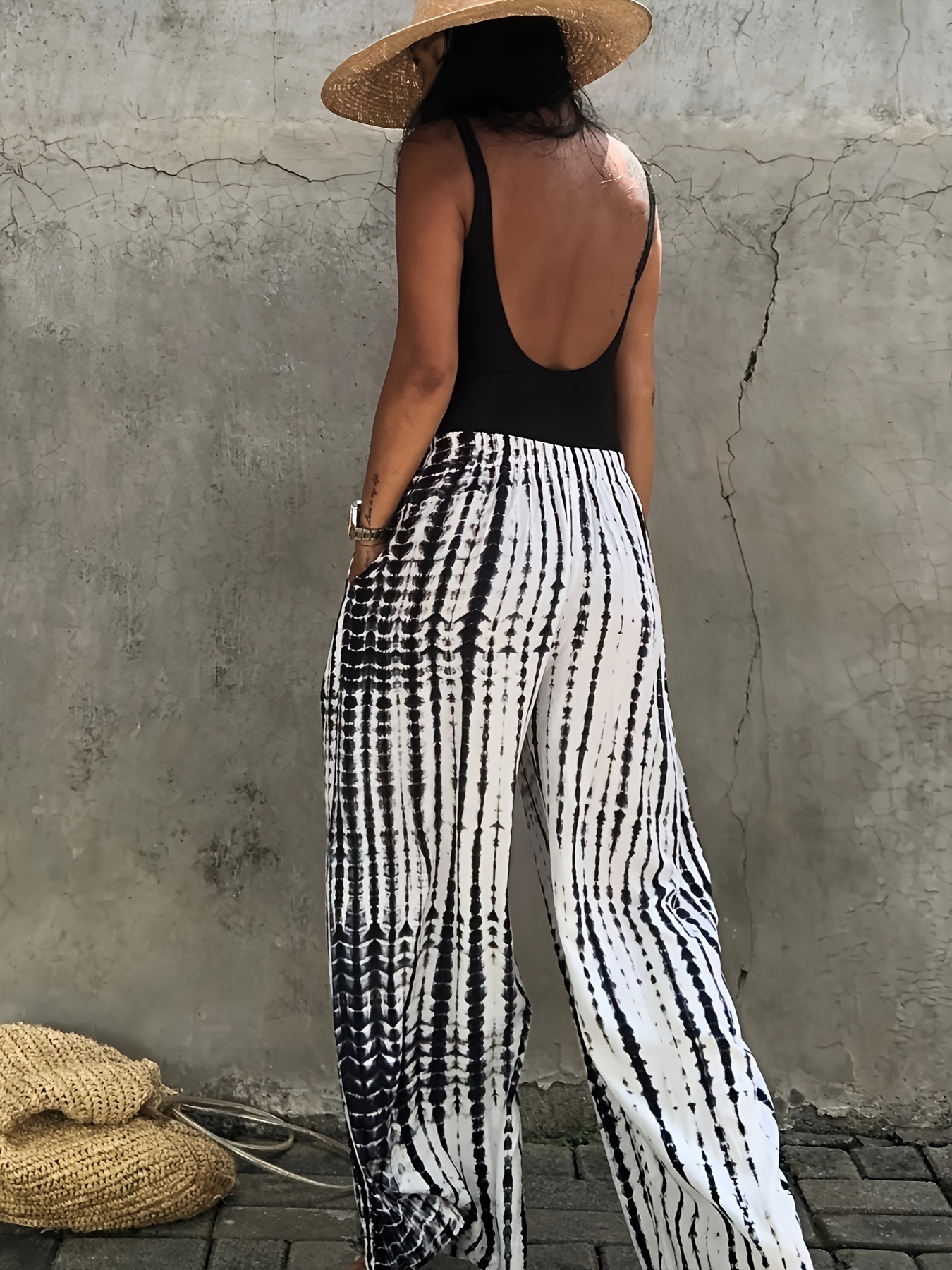 women's bohemian ethnic striped wide leg pants adjustable Temu