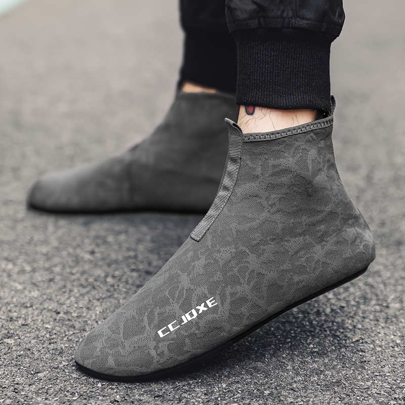 CJOXE Men's Casual Fashion Ankle Boots - Sleek Black Slip-On Walking Shoes with Geometric Design, Comfortable Fabric Lining & Durable Rubber Sole for All-Season Outdoor Activities
