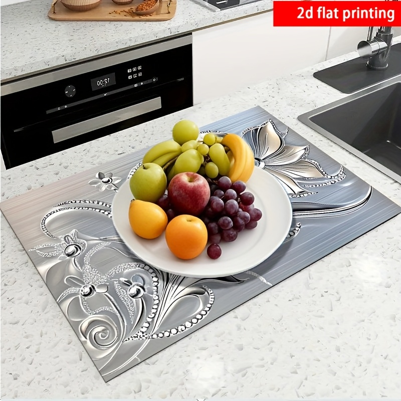 TEMU 2d Flat Printing, 1pc, Pearl Absorbent Placemat, Bar Mat, Desktop Protection, Home Kitchen Table Decor, Non-slip Rubber Bottom, Suitable For