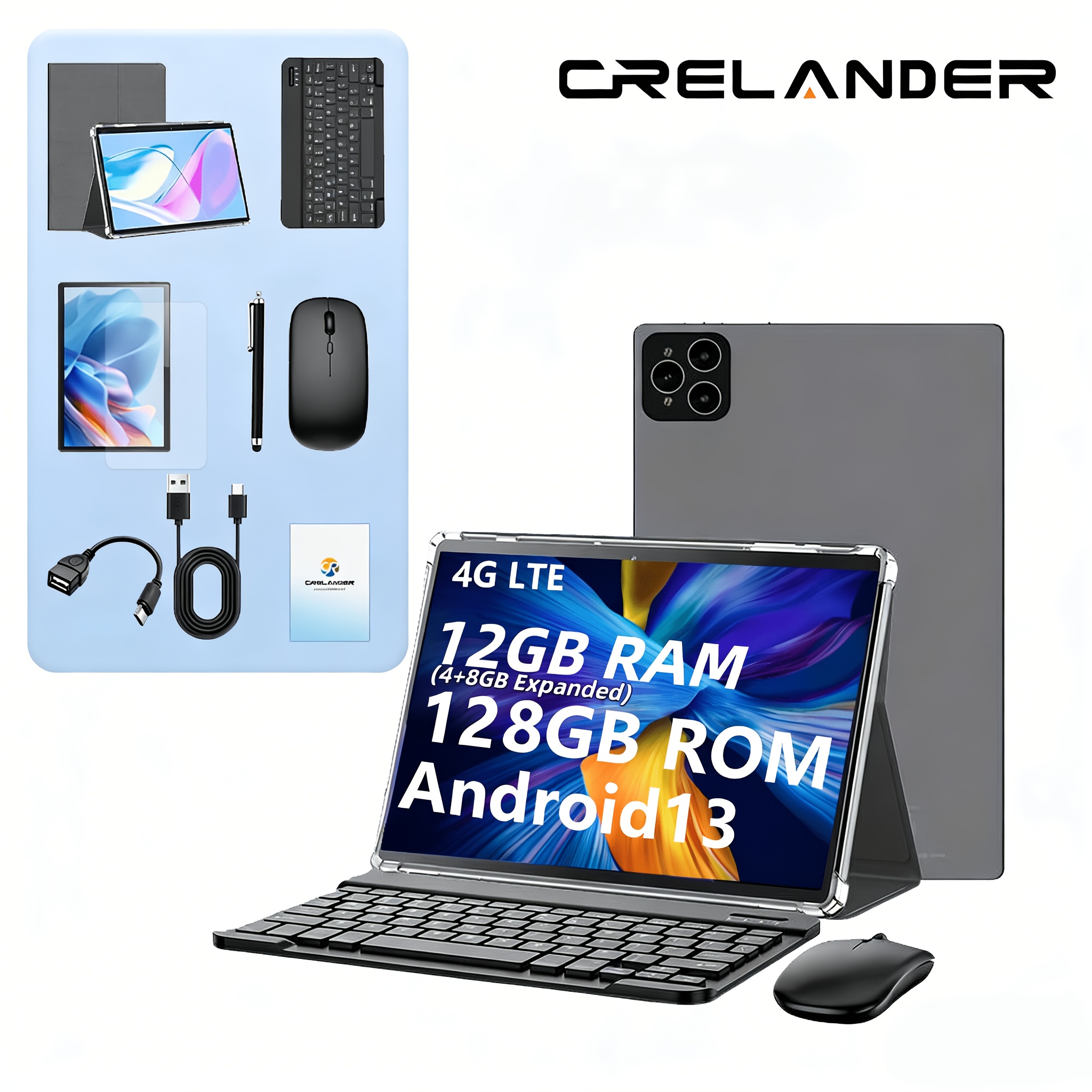 TEMU Crelander 2026 Tablet Includes Akeyboard, 10.1-inch - Tablet, 13, -core Processor, Hd Display, Sim Card Support (2.4g+5gwifi), 12gb (4gb + 8gb