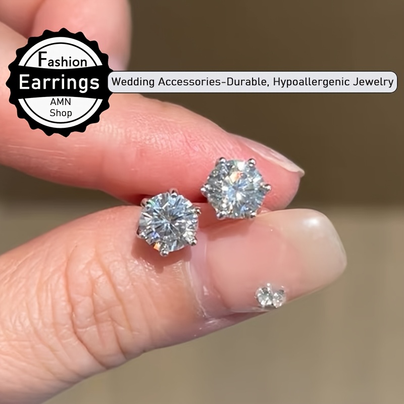 TEMU Paire de Boucles d'Oreilles Clous en de 1 Carat, Hypoallergéniques, Accessoires de Mariage, Cadeau pour la Fête des Mères, Saint-Valentin, Noël,