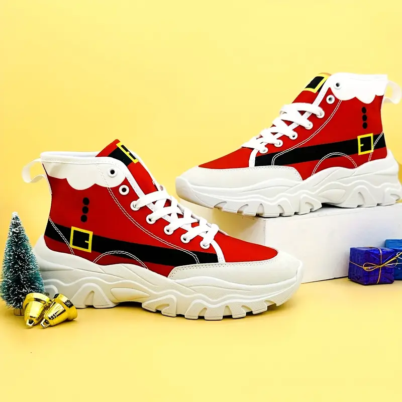 mens trendy cool santa claus costume print high top canvas shoes non slip wear resistant sneakers for party vacation christmas gifts Product details 5