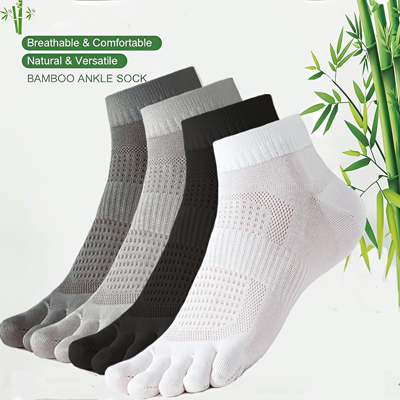 TEMU 4 Pairs Of High-quality Bamboo Fiber Five-toe Socks For Men | Summer New Breathable Mesh Split Toe Socks | Anti-odor And Sweat-absorbing Sports