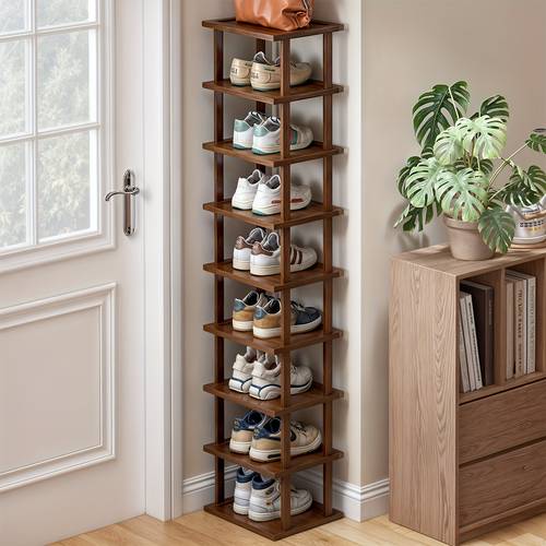 9 tier bamboo shoe rack tall narrow bamboo shoe organizer vertical storage shelf for small spaces entryway closet corner doorway extra thin shoe rack space saving footwear storage stackable diy