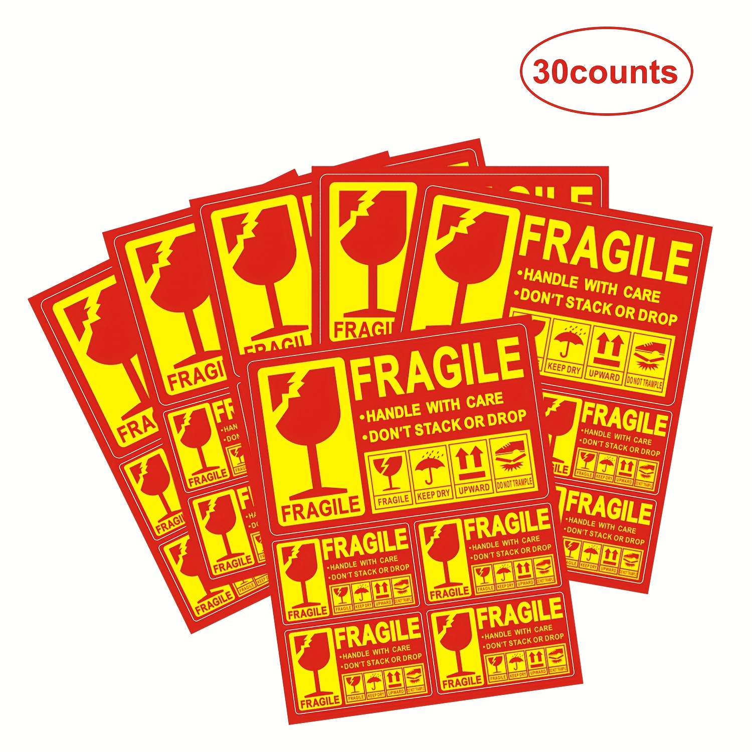 E-shop 30 Stück inklusive 6 Stück extra große Größe 20*12.5cm 8*5 und 24 Stück kleine Größe 9.8*6cm 3.9*2.4 , zerbrechliche Warnung, nicht klebendes