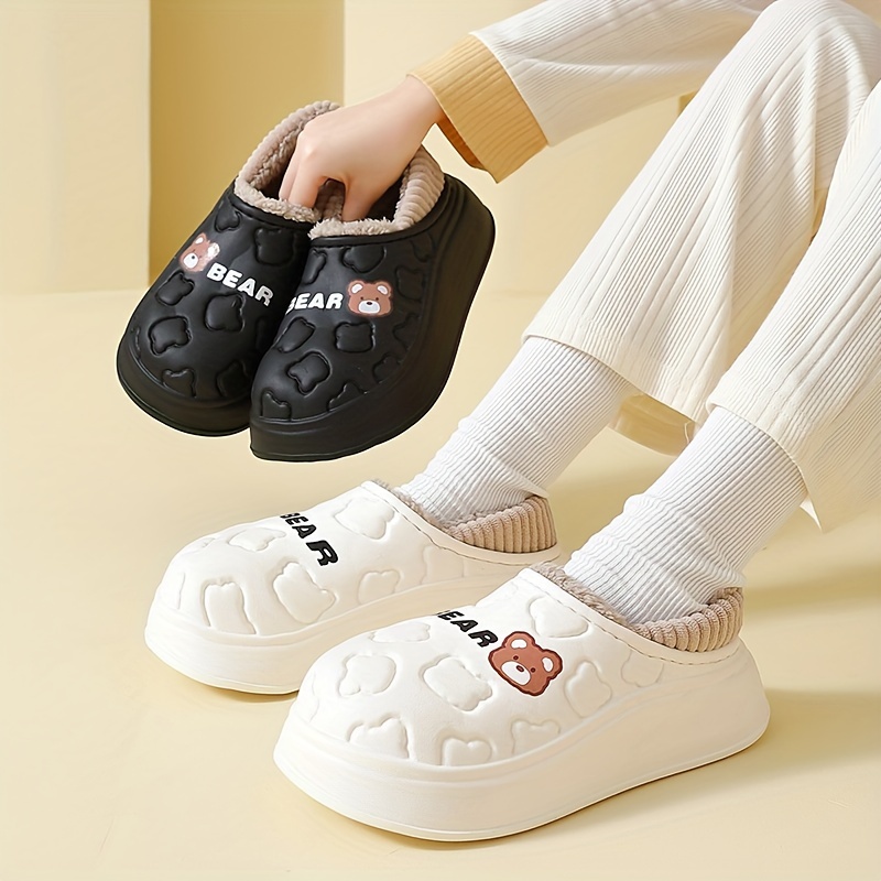 

1 Pair Women's Cartoon Bear Slippers - Waterproof Eva Sole, Anti-slip, Padded Fabric Inner, Footwear