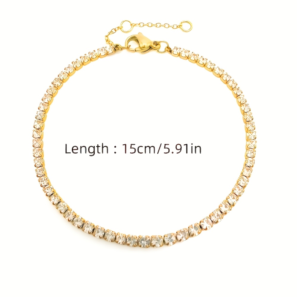 1pc Stainless Minimalist Luxury Tennis Bangle, 14K Gold Plated Zirconia