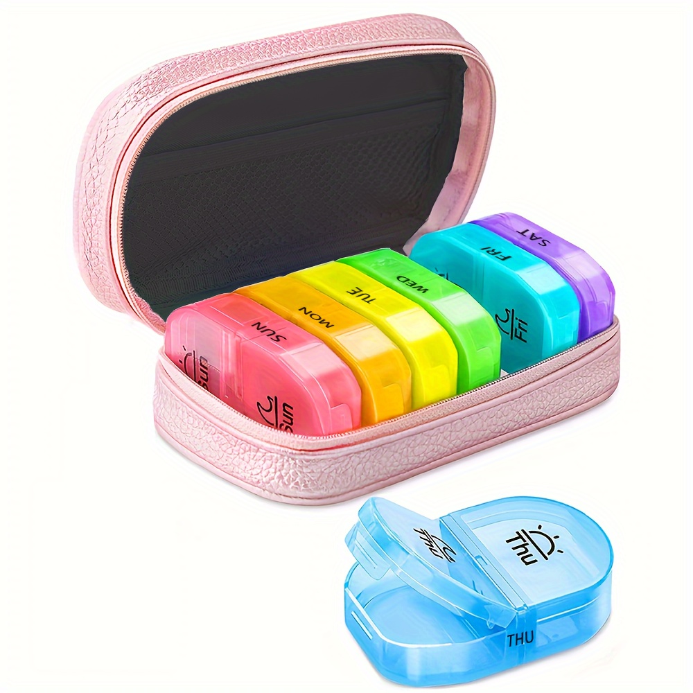 

Adorable Pill Organizer Box, Twice A Day, Pu Leather Pill Box, Portable Weekly Pill Box With Storage Bag, Can Store Vitamins/medicines/fish Oil/supplements