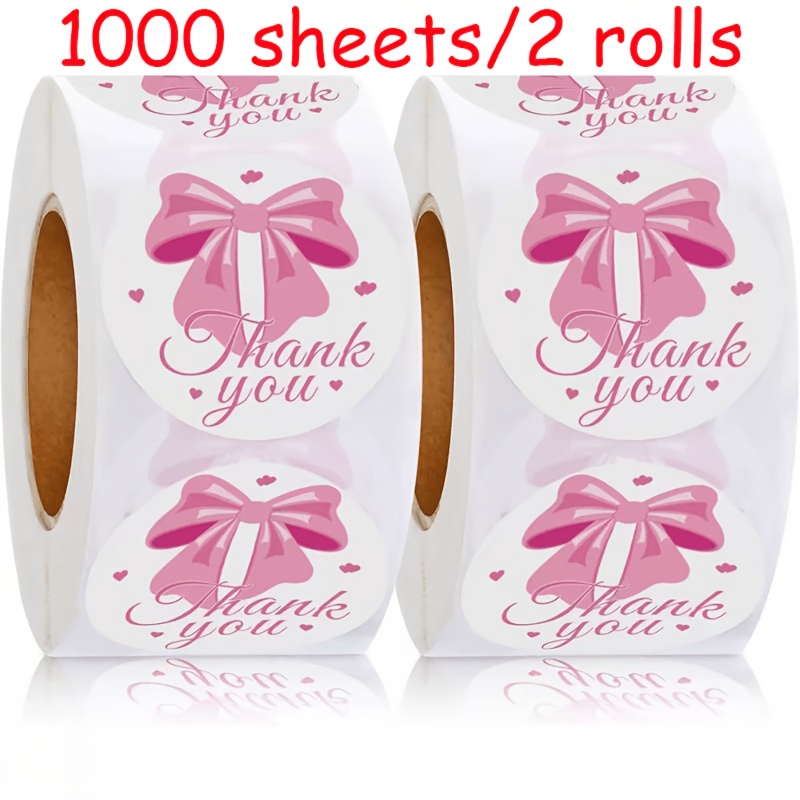 TEMU 1000 Autocollants/2 Rouleaux d'Autocollants Ronds "", Motif Nœud Rose, Doux et Reconnaissant, Convient pour Étiquettes d'Emballage Cadeau pour