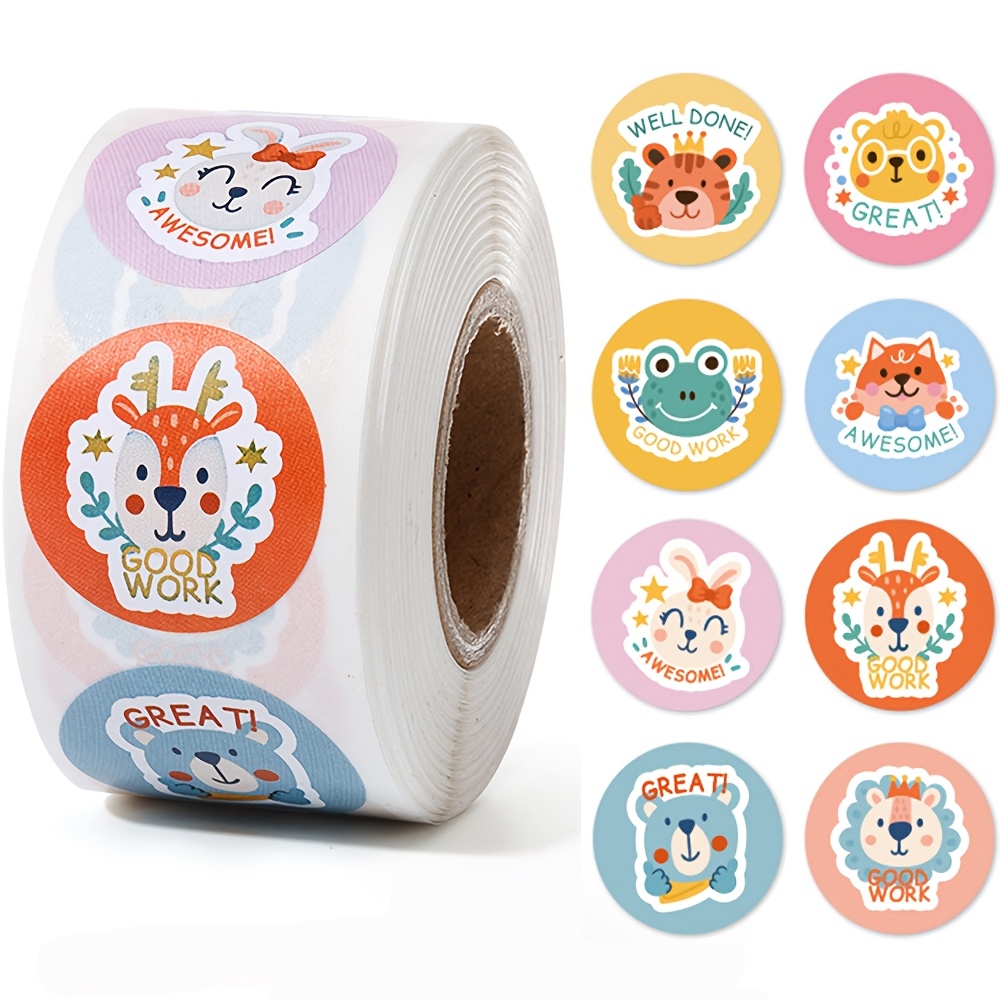 TEMU 500pcs/roll Round Animal Inspirational Stickers Gift Sealing Stickers Packaging Decorative Labels Self-adhesive Sealing Stickers