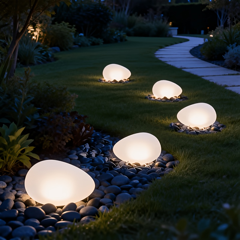 TEMU 4pcs Small Pebbles, Built-in 4pcs Led Solar Lights | Egg-shaped Pathway Lights - Outdoor Fixtures, Garden Path Home Decor Lights, Suitable For