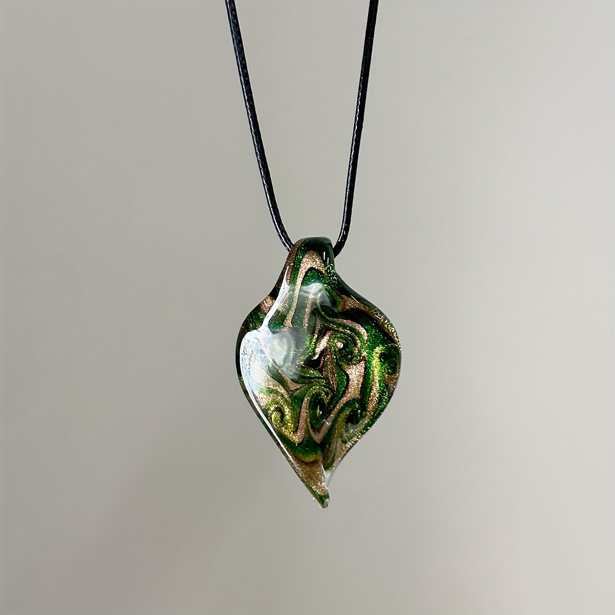 Murano-Inspired Blown Abstract Glass Lamp Art Pendant Necklace