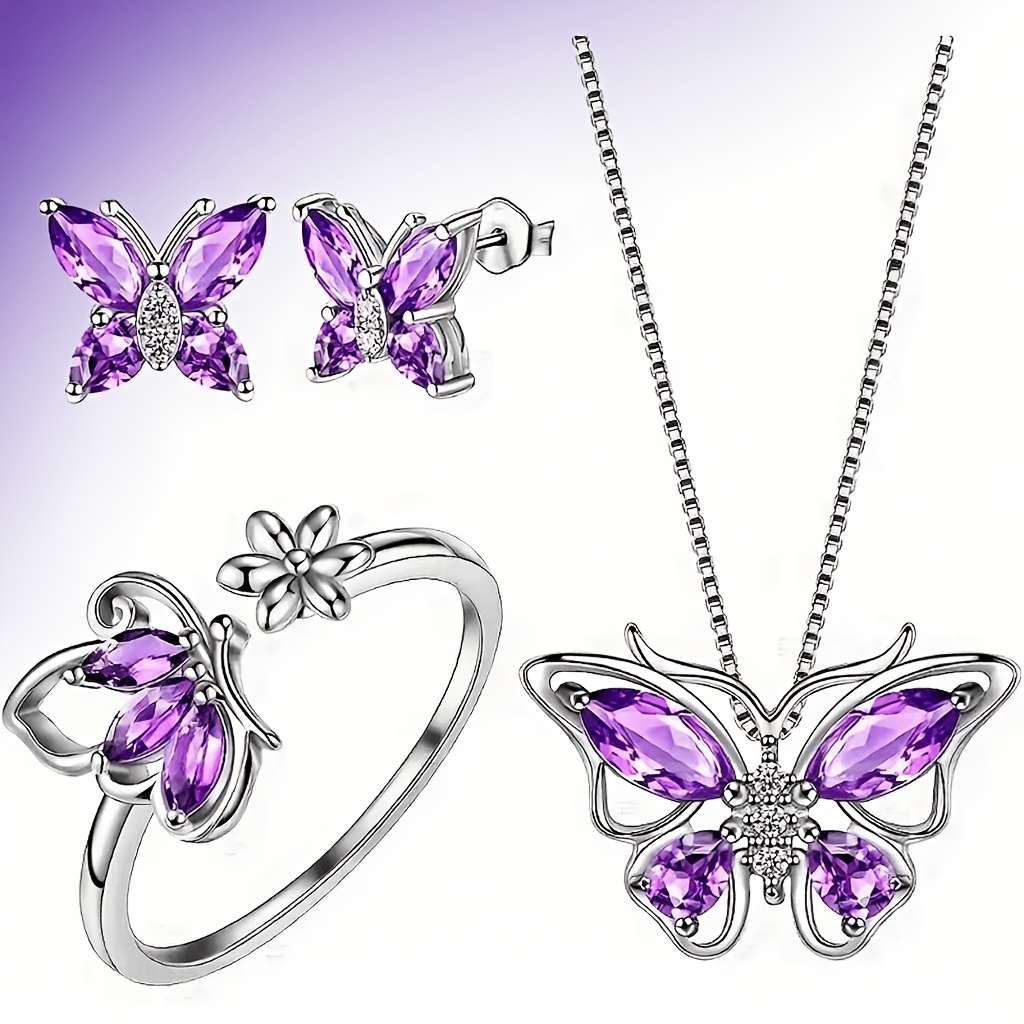 TEMU 4pcs Women' Luxury Jewelry Set - Plated Suitable For Parties, Weddings, Valentine' Gift, Pendant & Earrings, Collarbone Chain, Elegant