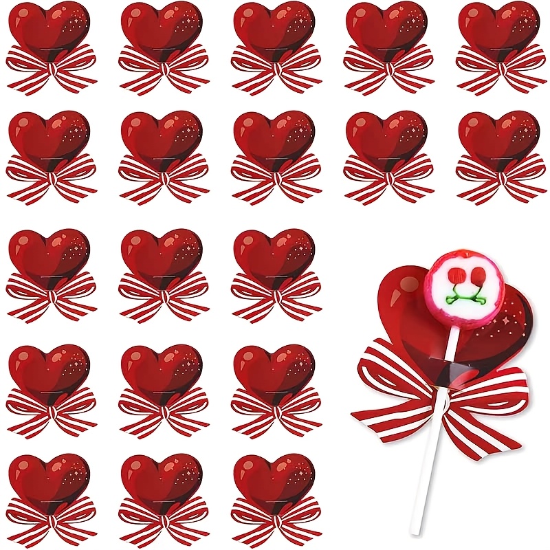 

25pcs Valentine's Day Lollipop Paper Cards, Red Heart , Packaging, No Electricity Needed, Wedding & Anniversary Party Decorations