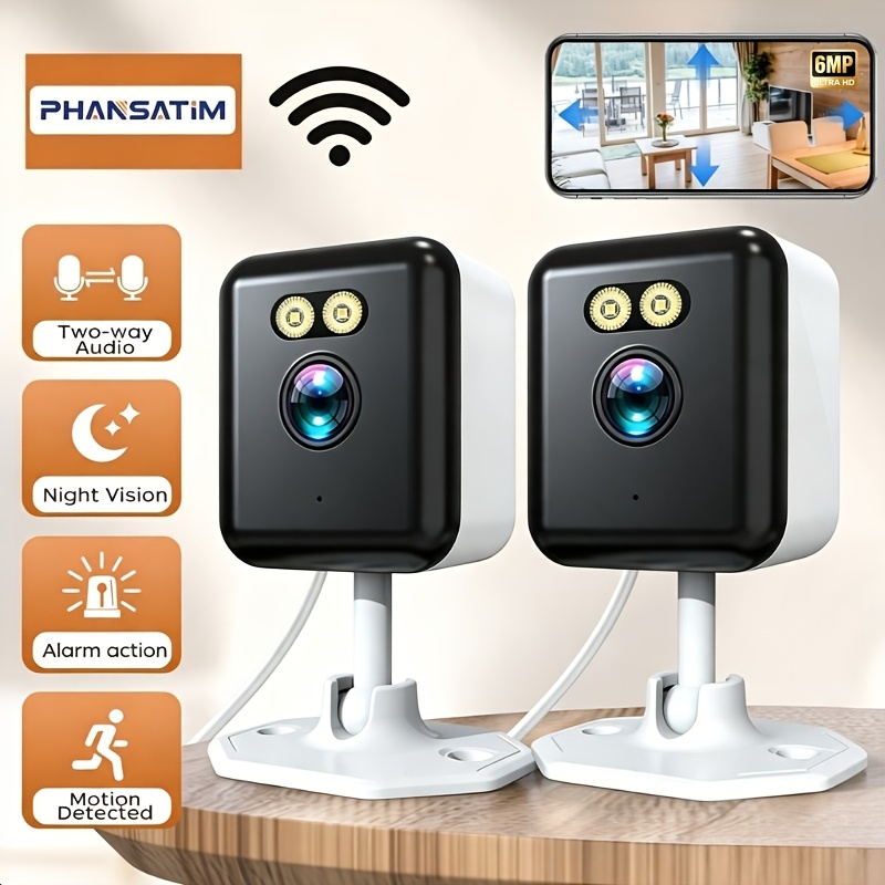 TEMU 2-pack 6mp Indoor Security Camera Compatible For Alexa, Detection & Alarm System With Night Vision, Audio, Smartphone App Control, Compact Wifi