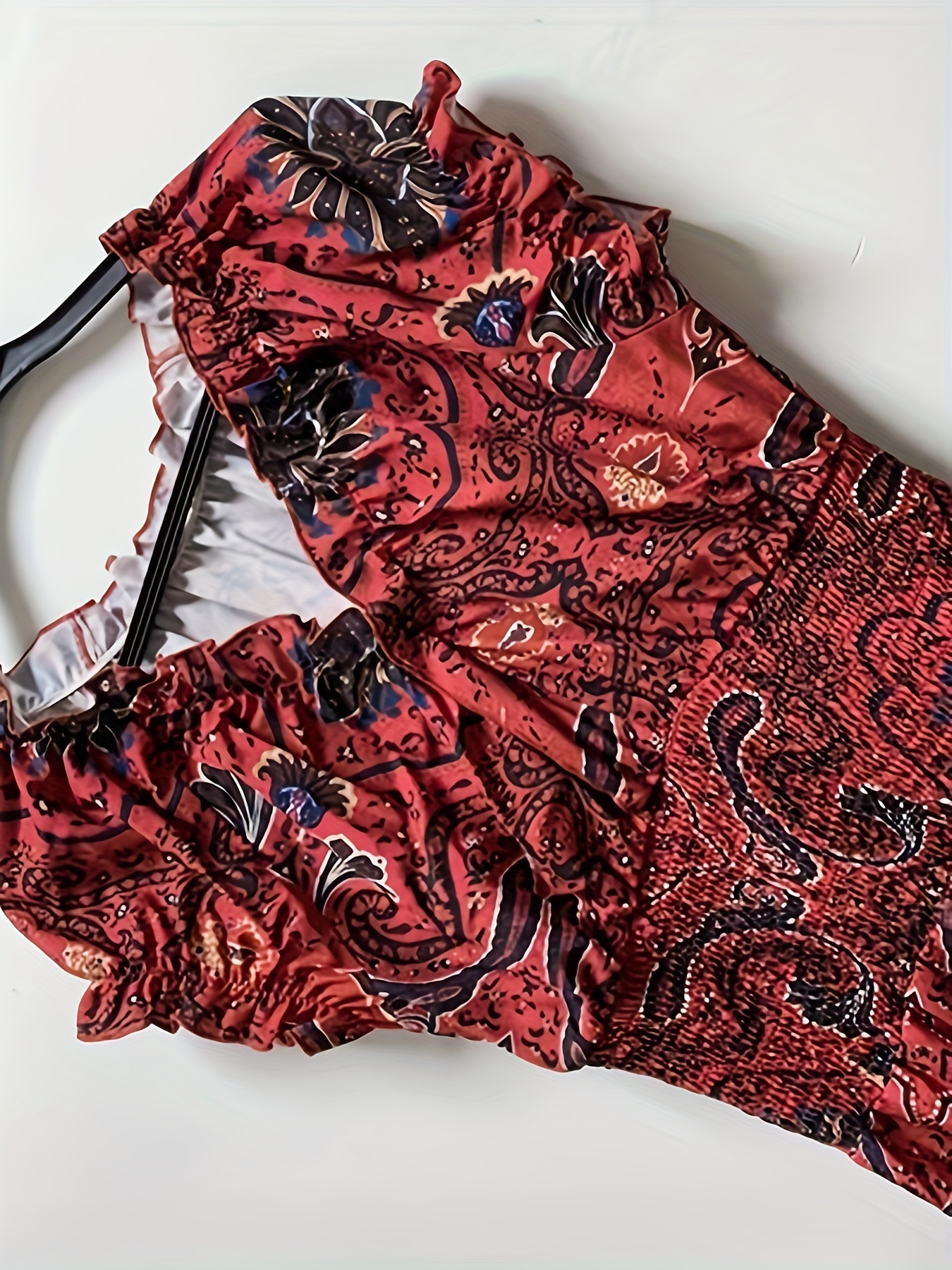 paisley print ruched trim v neck dress short - Temu
