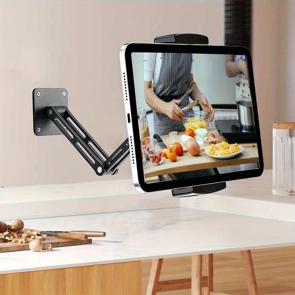 E-shop Wandhalterung für Tablet mit langem Arm, 360-Grad-Dehnbarer Handy-Wandhalter, Verstellbare Metall-Wandhalterung, Drehbarer Freistehender