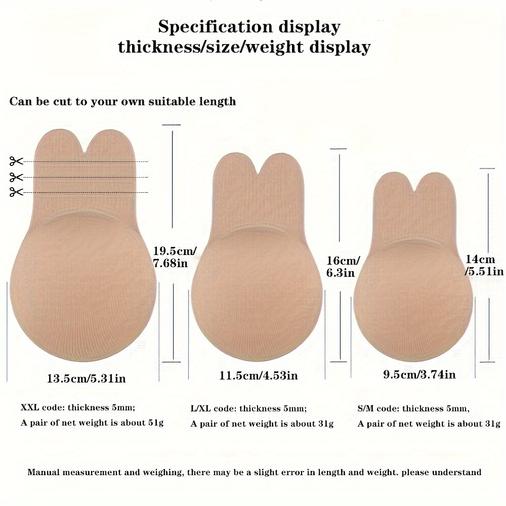 Invisible Adhesive Bra (2 Pairs) - Rabbit Ear Breast Lift Tape Reusable  Breast Pasties Nippleless Covers (Beige, Small) : : Clothing,  Shoes & Accessories