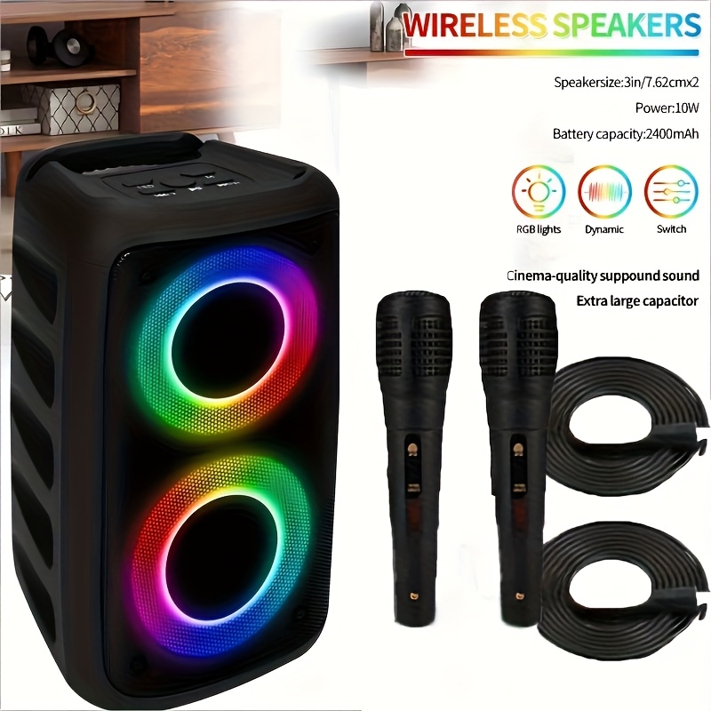 2 Mikrofona, Subwoofer Zvočniki, Močan Zvočni Sistem, Brezžični Zunanji Zvočniki, Disko Luči za Zabave, LED Luči, TWS, TF, AUX, MIC, Zvočniki za