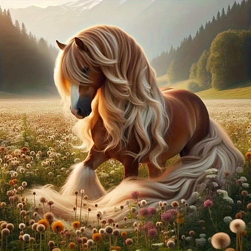 

5d Diamond Painting Kit - Majestic Long Mane Horse Design | Full Round Drill Canvas | Animal Themed Diy Art & Craft Set | Home Decor 30x30cm