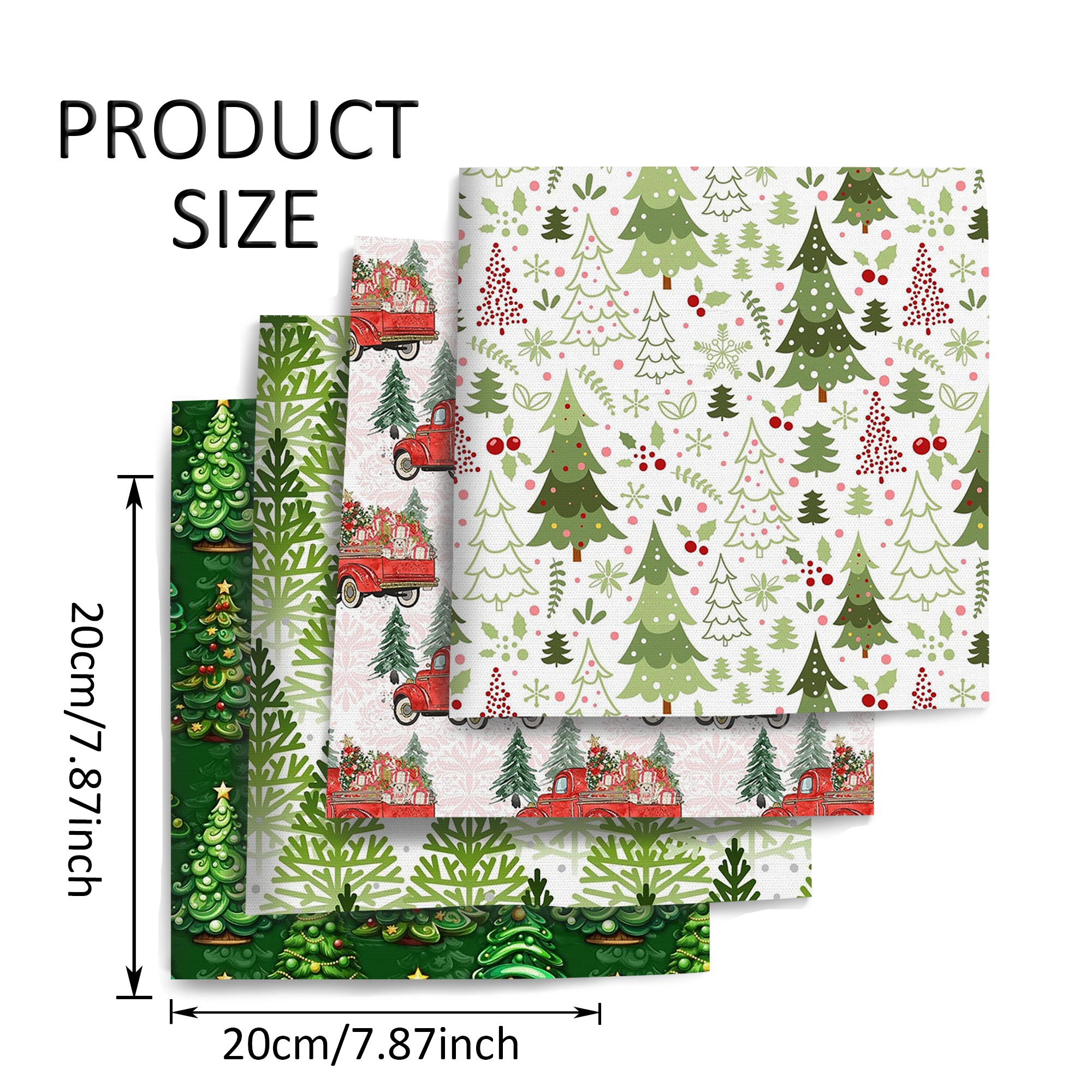 TEMU 4pcs Set 19.68x17.72in 7.87x7.87in Christmas Tree Polyester Fabric Set Quilted Suitable Holly For Diy Handicraft Decoration, Gift Packaging,
