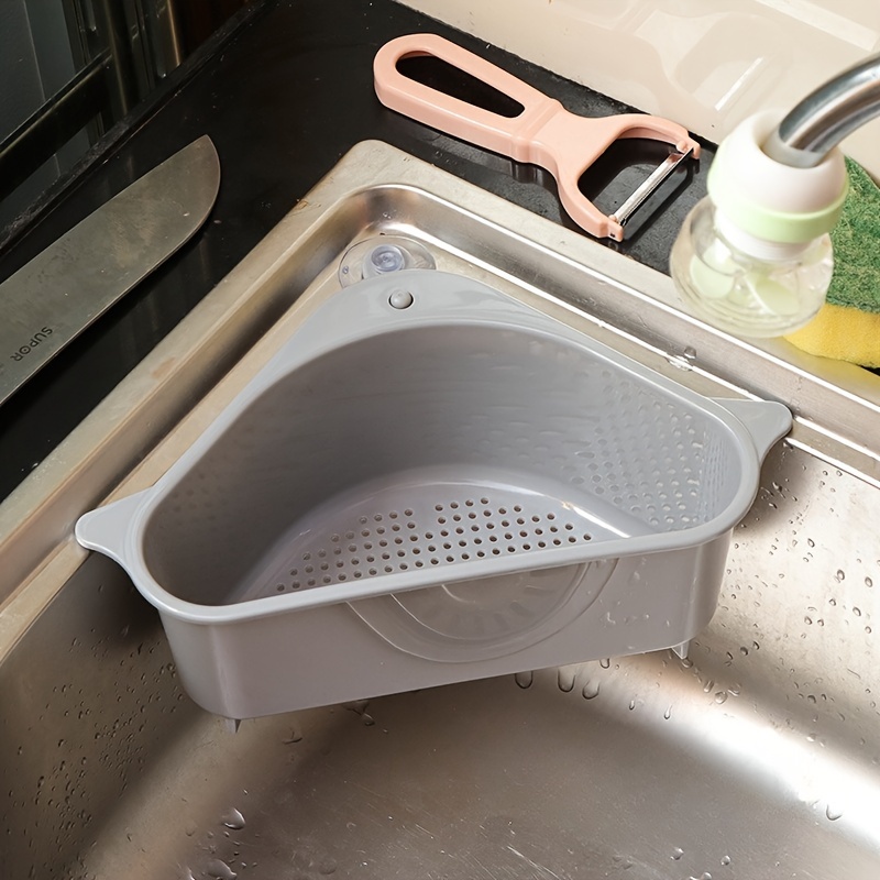 

1pc, Drain Basket, Triangular Sink Filter, Sink Drain Rack With Suction Cups, Kitchen Sink Colander, Vegetable Sink Drainer Basket, Fruit Drain Basket Rack, Kitchen Utensils, Apartment Essentials