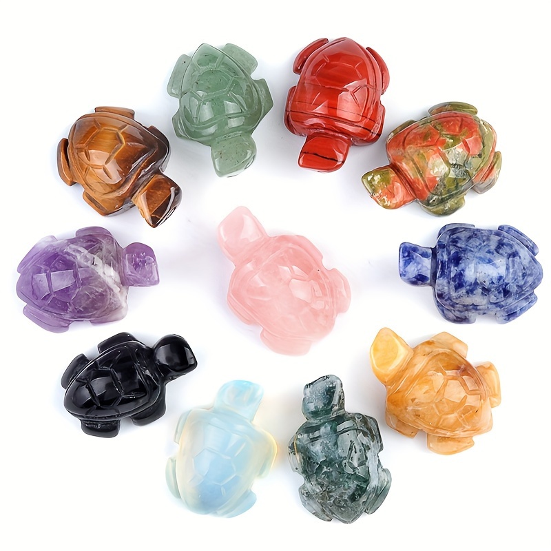 

10pcs Natural Crystal Turtle Carvings, Solid Stones, Marine Animal Desktop Decor, Ornaments, Ideal Festival Gifts