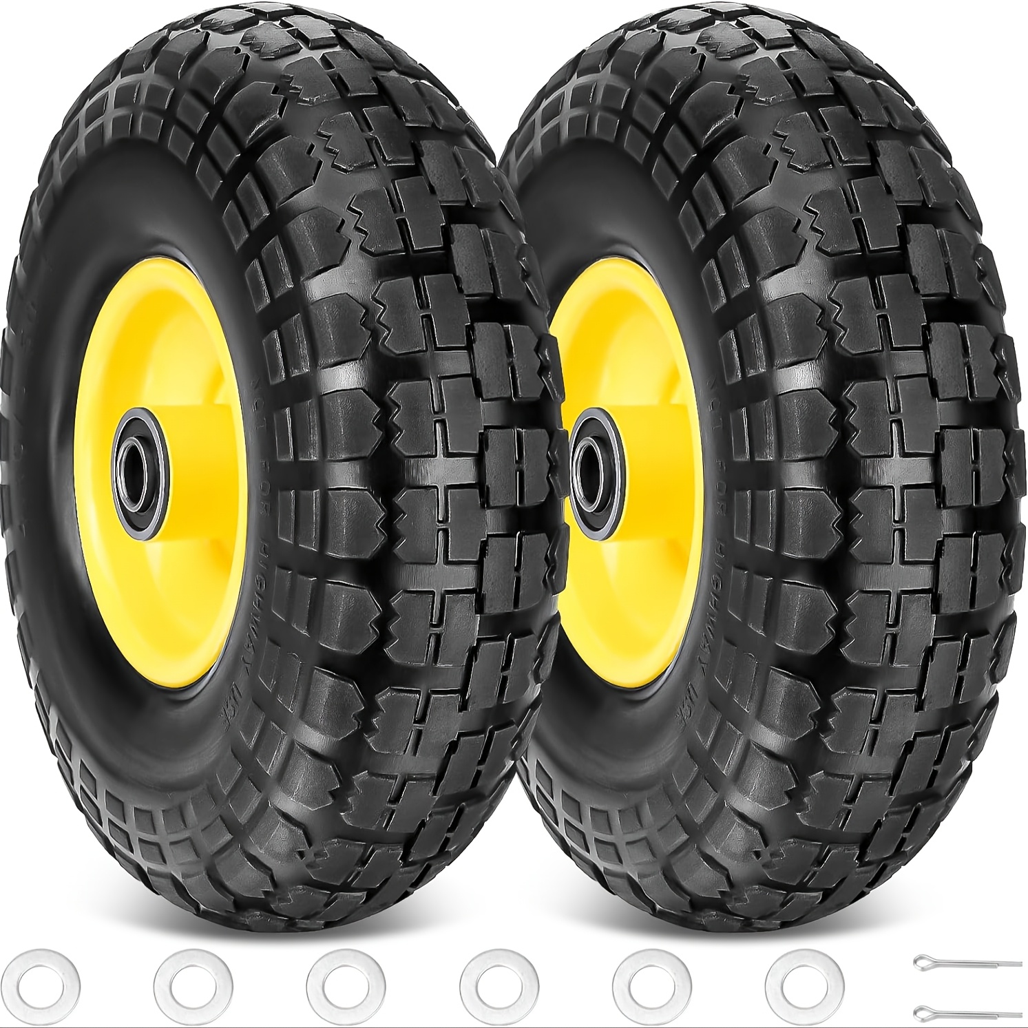 2pcs, 4.10/3.50-4 Tire And Wheel *, 25.4cm Solid Rubber Tires with 5/8 Axle Bore Hole And Double Sealed Bearings, * Wheelbarrow, Garden Cart, Wagon, Dolly