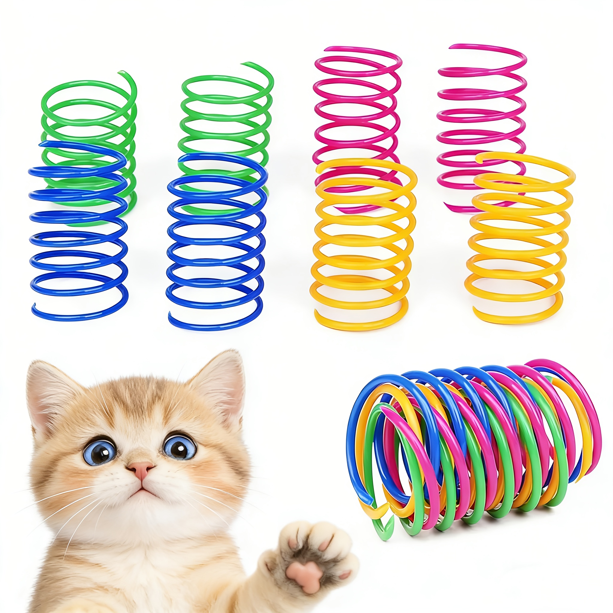 cat spring toy set random color assorted retractable colorful plastic spring   toys interactive pet entertainment accessories no batteries required Product details 2