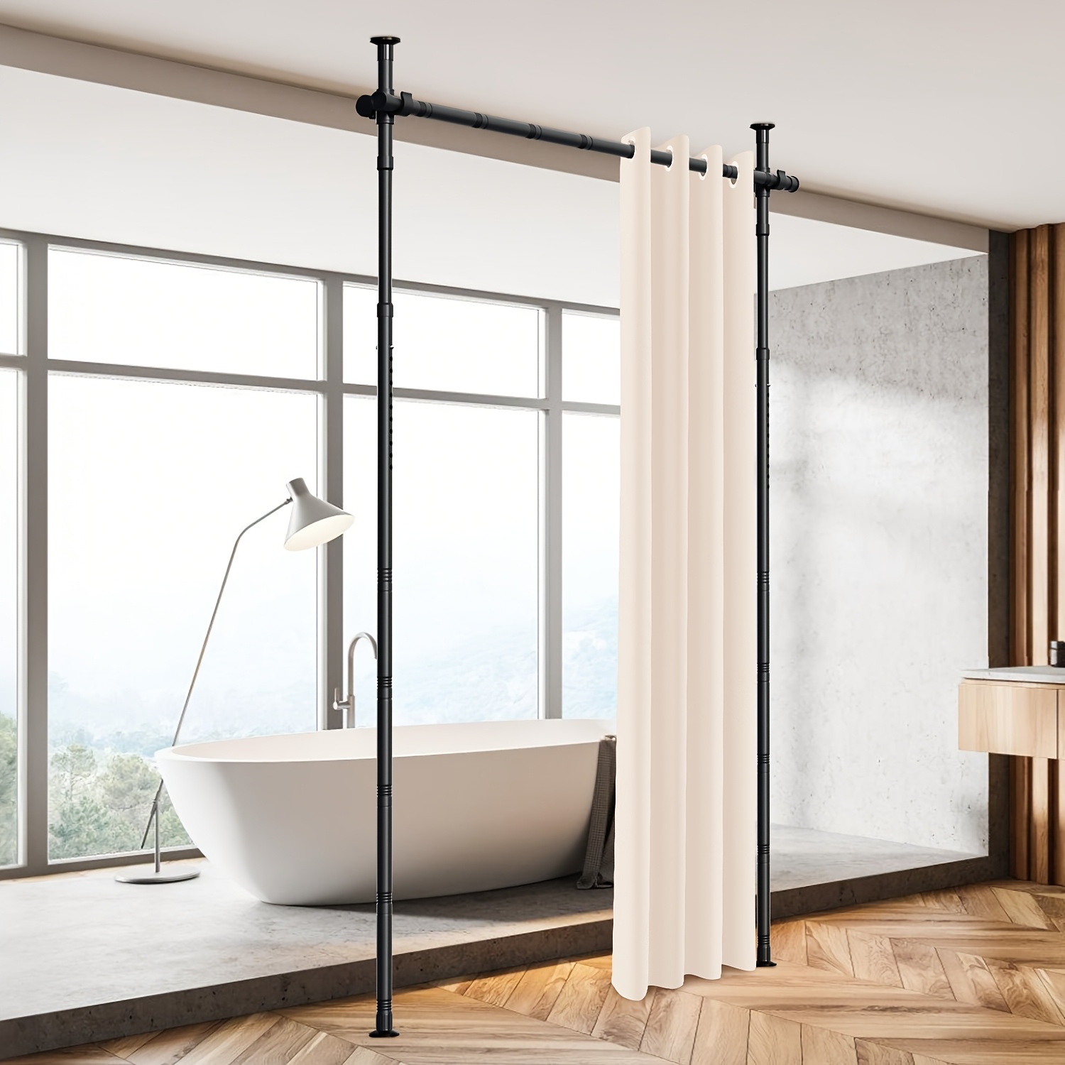 Image of Ceiling-mounted Curtain Rod Bracket, 70-177cm (w) X 122-305cm (h), Complete Curtain Set With Extension Rod, Sturdy Construction-includes All Fittings For Windows Or Room Partitions ()