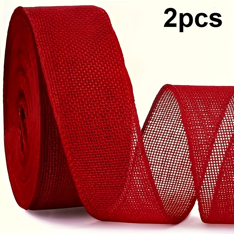 TEMU 2pcs Red Jute Ribbons With Metallic Edges - Large Bows, Wreaths, And Outdoor Decorations, Festive Red Jute Ribbons Suitable For Holiday Crafts