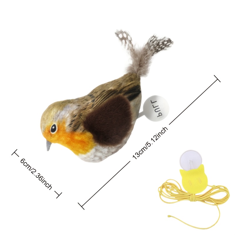 TEMU Interactive Plush Bird Teaser Toy For Cats, Realistic Chirping Sound, Artifical Feathers, Fluffy Feather Sticks, Hunting Fun, Ideal For Indoor& Out Door Cats, Suitable For All Cats