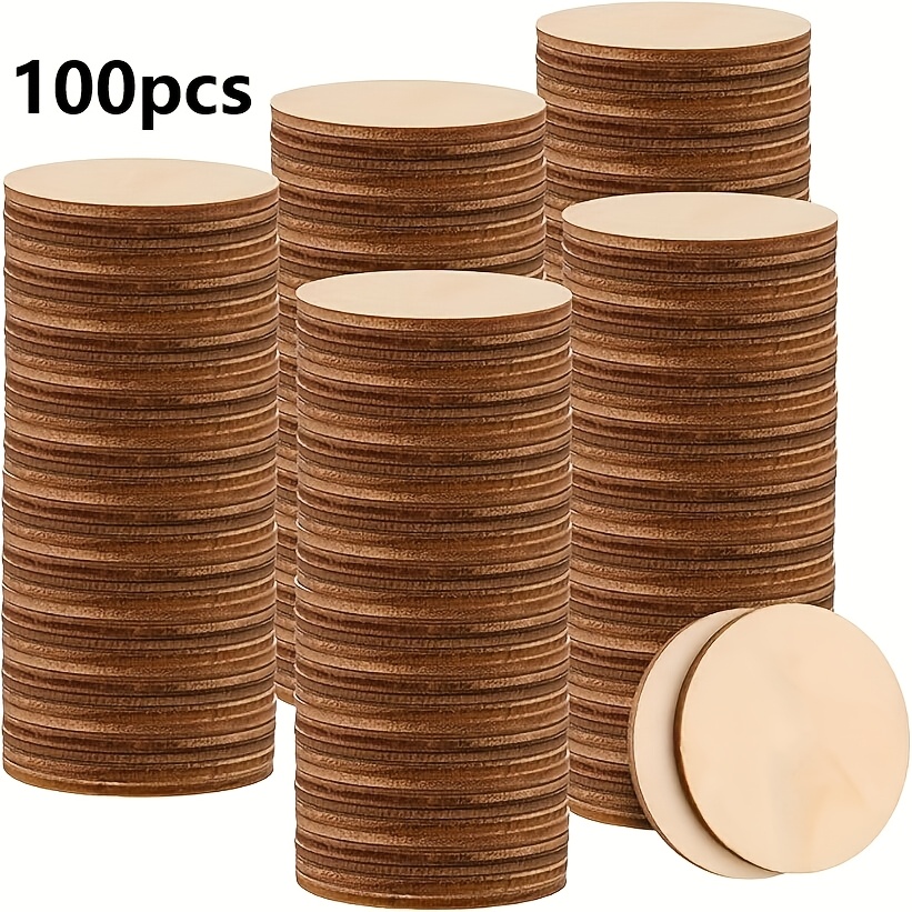 Image of 100pcs 2- Wooden Circles - Unpainted Wood For Adult Diy Crafts And Home Decor, Tags, Holiday Decorations For Home, Parties, Weddings, Birthday Events
