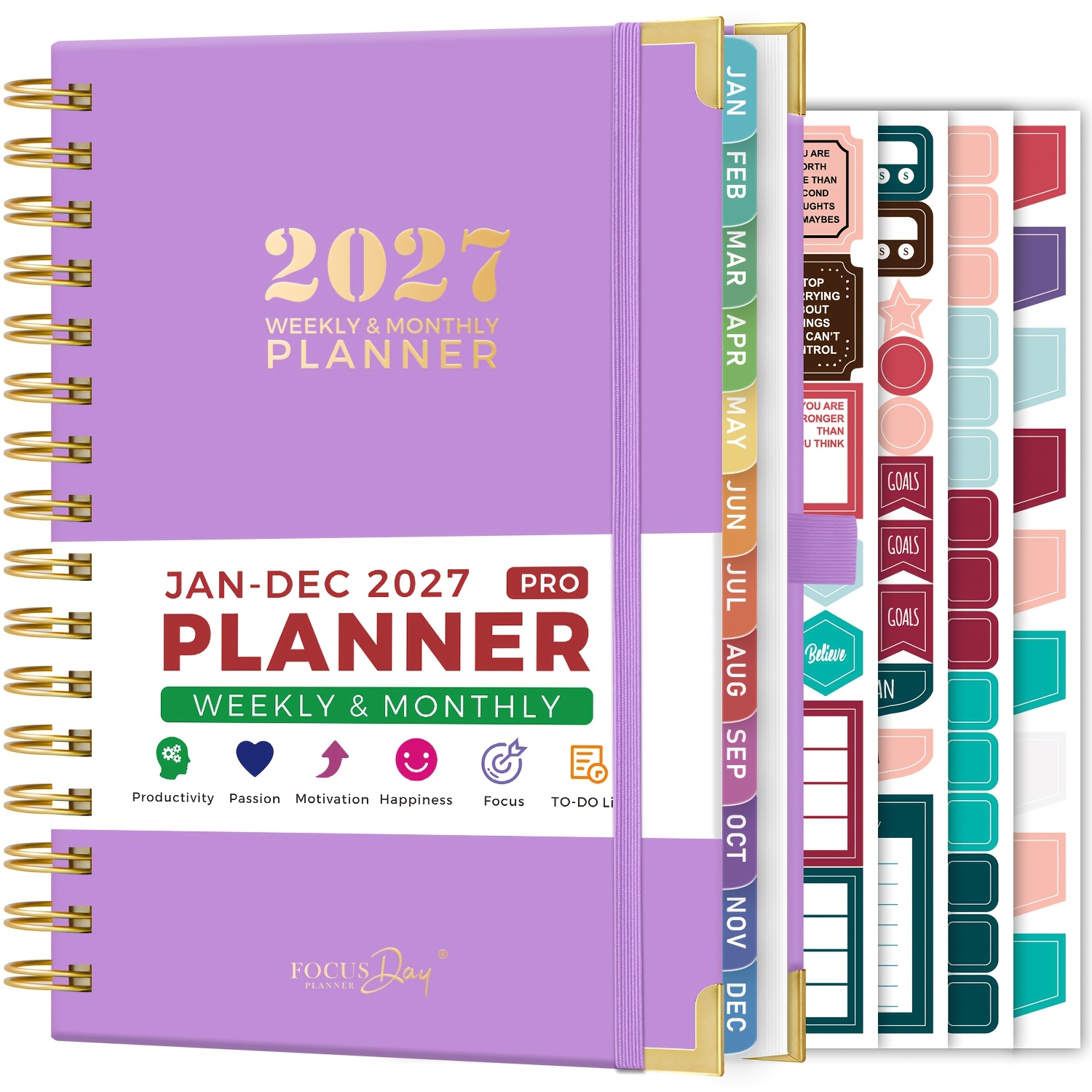 TEMU 2027 Planner Calendar, (jan 2027 - Dec 2027) Hardcover Weekly And Monthly Planner With Ruler And Stickers, Inner Pocket, 6.5" X 8.4", Spiral