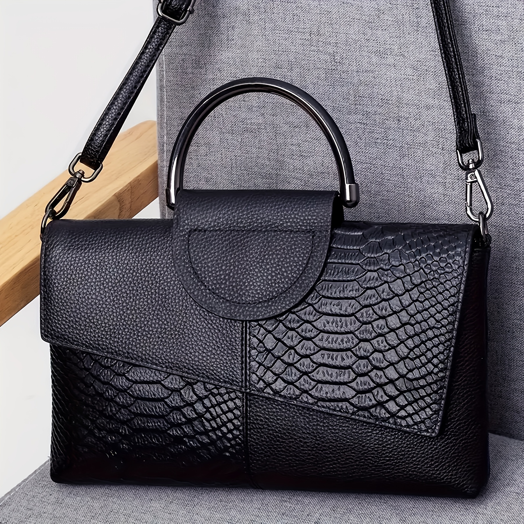 

Sac à Main en Similicuir à Motif Crocodile - Sac Multifonctionnel à Épaule et Bandoulière, Adapté pour , le Shopping et - Fermeture Magnétique, Noir