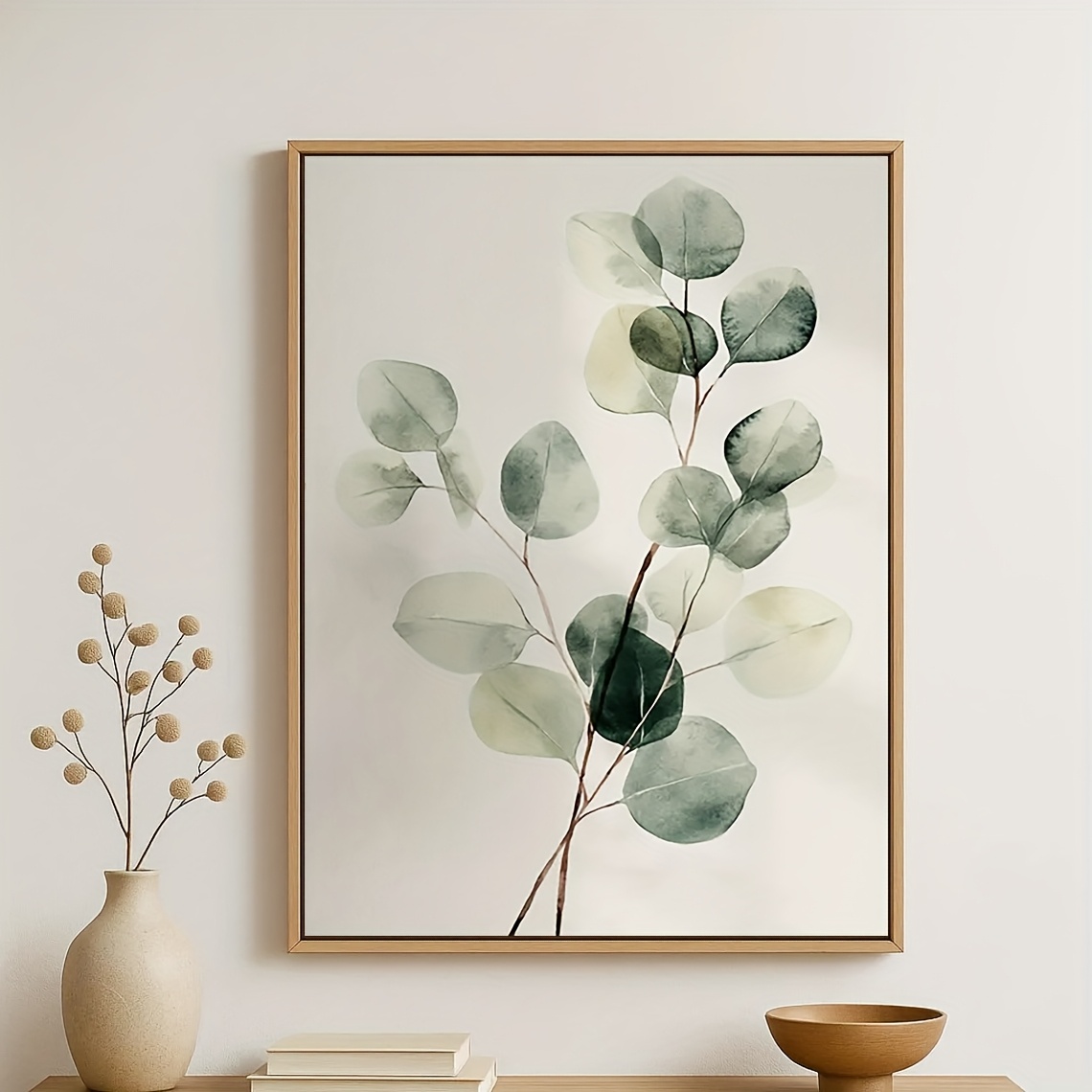 TEMU 2D-Flach, ., 12x16 Zoll, – Eleganter Aquarell-Druck Eukalyptuszweigs, minimalistischer grüner Pflanzenkunstdruck, handgemalte botanische Deko –