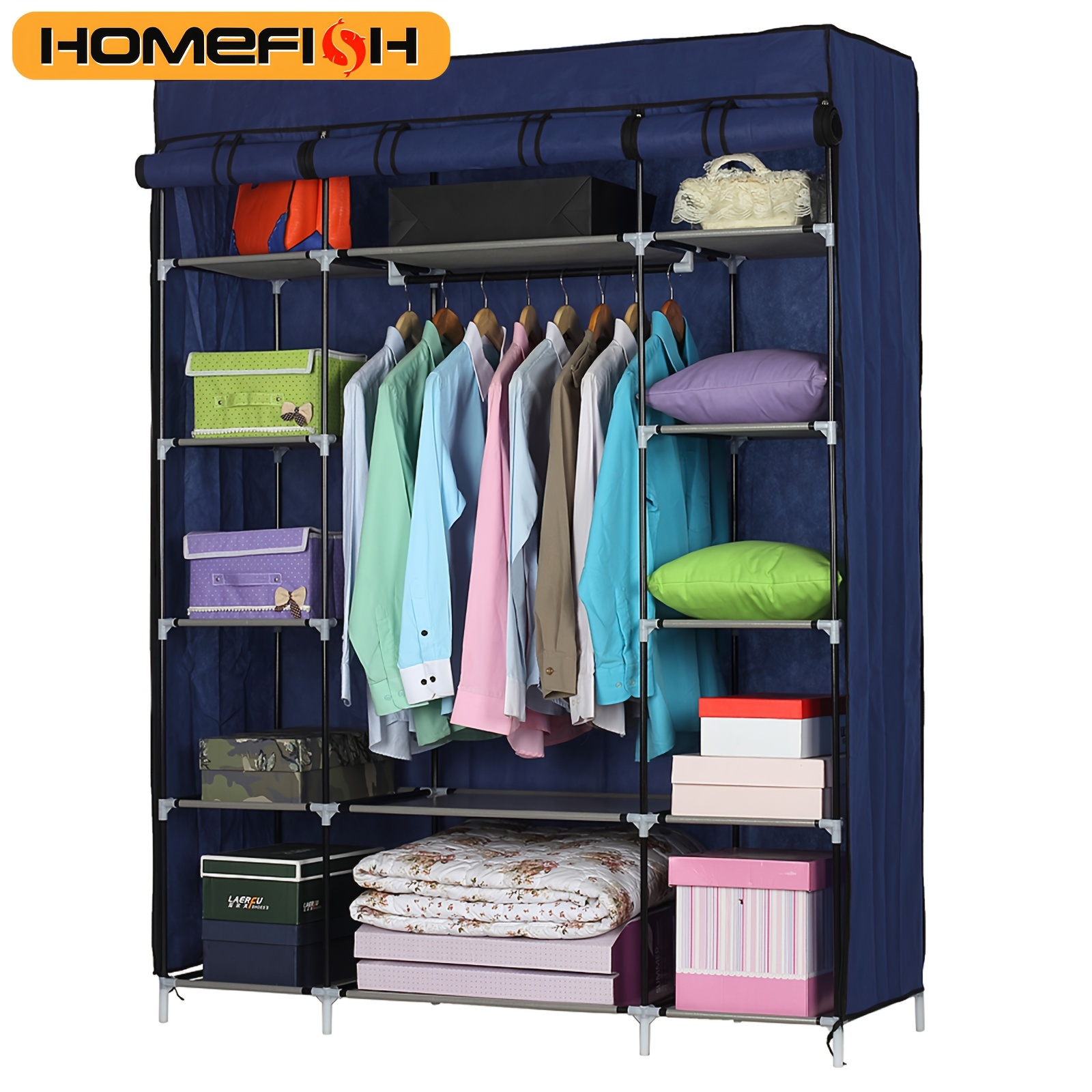 

Homefish 5-layer 12-compartment Non-woven Fabric Wardrobe Portable Closet Navy