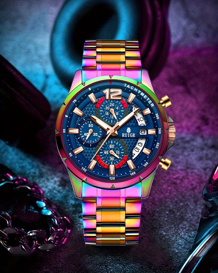   business mens sports quartz watch durable stainless steel with luminous calendar   a fashionable watch suitable for mens sports details 1