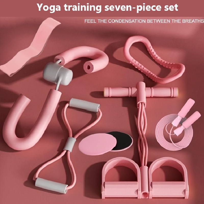 

7pcs Yoga & Fitness Set With Eva Material - Includes Stepper, , Jump Rope, Leg Clamps, And More - Pilates, Gym Workouts & - Pink, Christmas Gift, 8-shaped