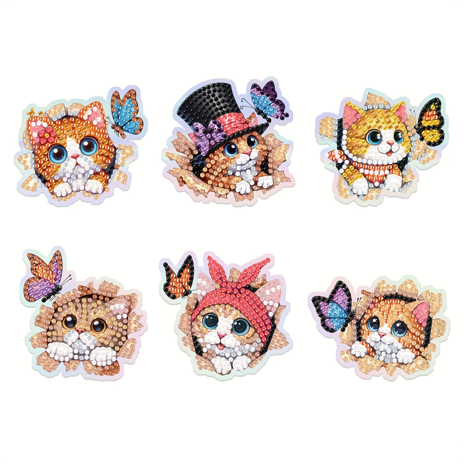 TEMU 6pcs Diamond Painting Art Kit Diy Handmade Dot Diamond Cute Cat Pattern Refrigerator Paste Diamond Painting Kit Diamond Painting Magnet Set
