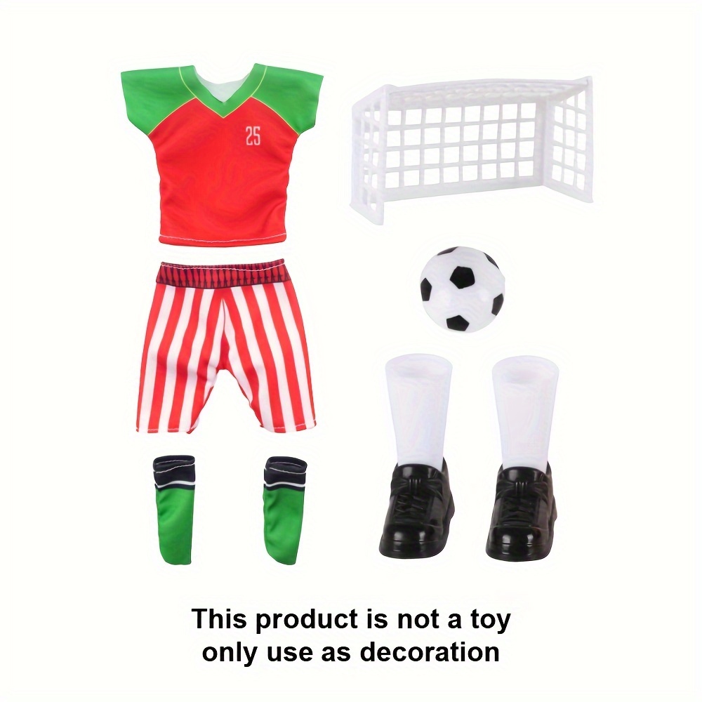 TEMU Christmas Elf Soccer Outfit And Accessories Set, Elf Doll Sports Costume With Soccer Ball, , And Cleats, Holiday Elf Props Decoration,