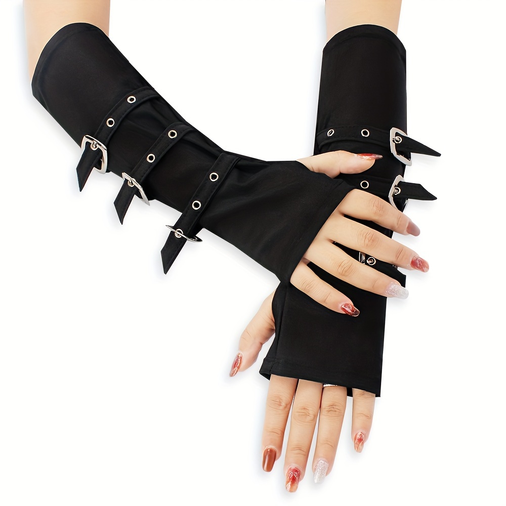 

Chic Black Fingerless Arm Sleeves For Women - Punk Style, Stretchy & Breathable Polyester, & Parties