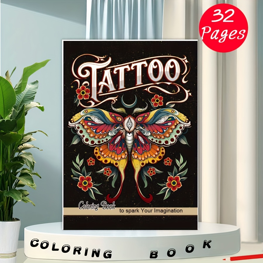 

Livre de Coloriage sur le Thème des Tatouages de A4 pour Adultes - 32 Pages, Détente & Relaxation, Cadeau pour Anniversaires, Vacances & Spéciales