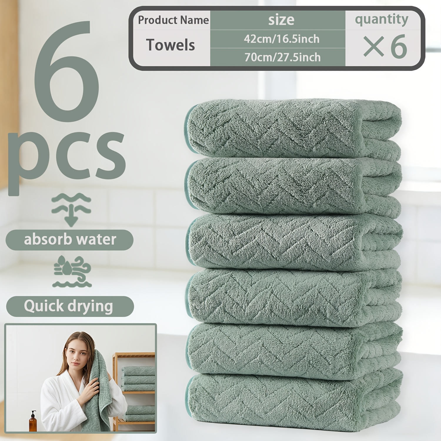 TEMU 6pcs Wheat- Towel Set, 6pcs 42 X 70cm Hand Towels, Soft, Skin-friendly, And Absorbent, Suitable For Home, Hotel, And Spa Use, Suitable For And