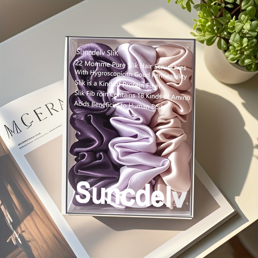 E-shop Suncdelv 100% Reines Seiden-Haargummis Set, Eleganter Minimalistischer Stil, 22 Momme Dicke, Einfarbige Haargummis, Hochwertige Haarbänder,