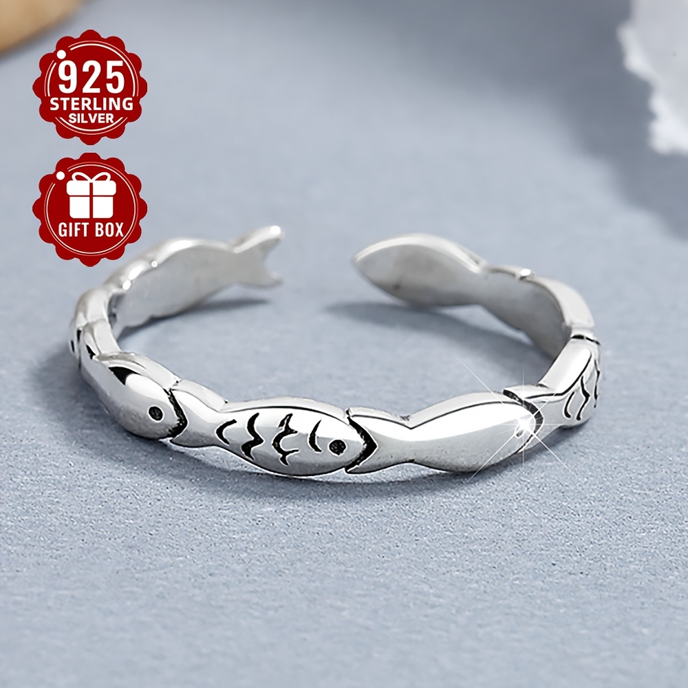 Women's 925 Pure Silver Small Fish Open Ring