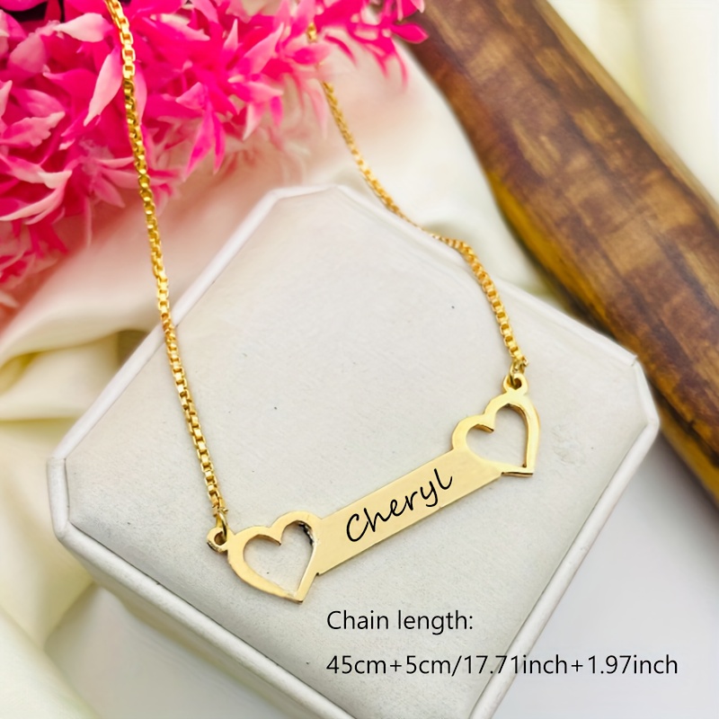 Custom Women's Name Double Heart Fashion Pendant Necklace